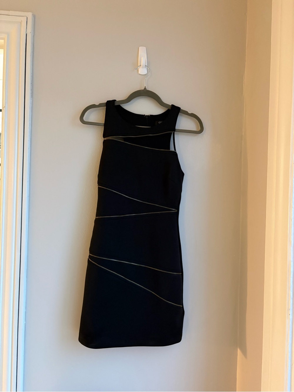GUESS Black Bodycon Mini Dress - Zipper Trim Detail